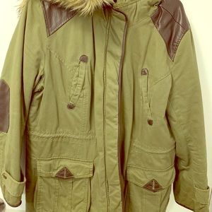 Style&Co faux fur hooded coat olive green